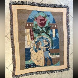 Beauty And The Beast Tapestry Throw Blanket Stained Glass Disney Parks